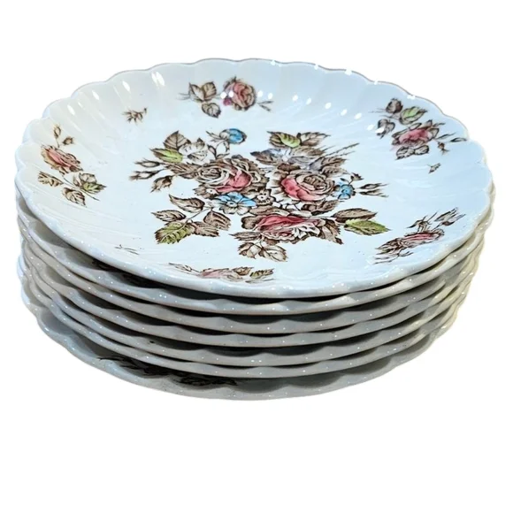 Johnson Bros.-Lot of 7 Vintage Devon Sprays Hand Engraving 6" Floral Pla… - Picture 3 of 6